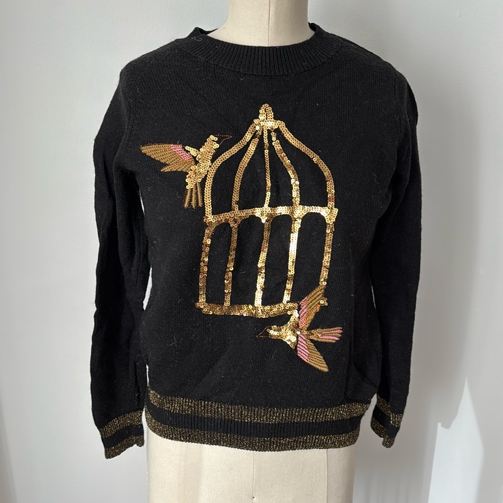 H&M Black Sweater with Embroidery and Gold Sequins